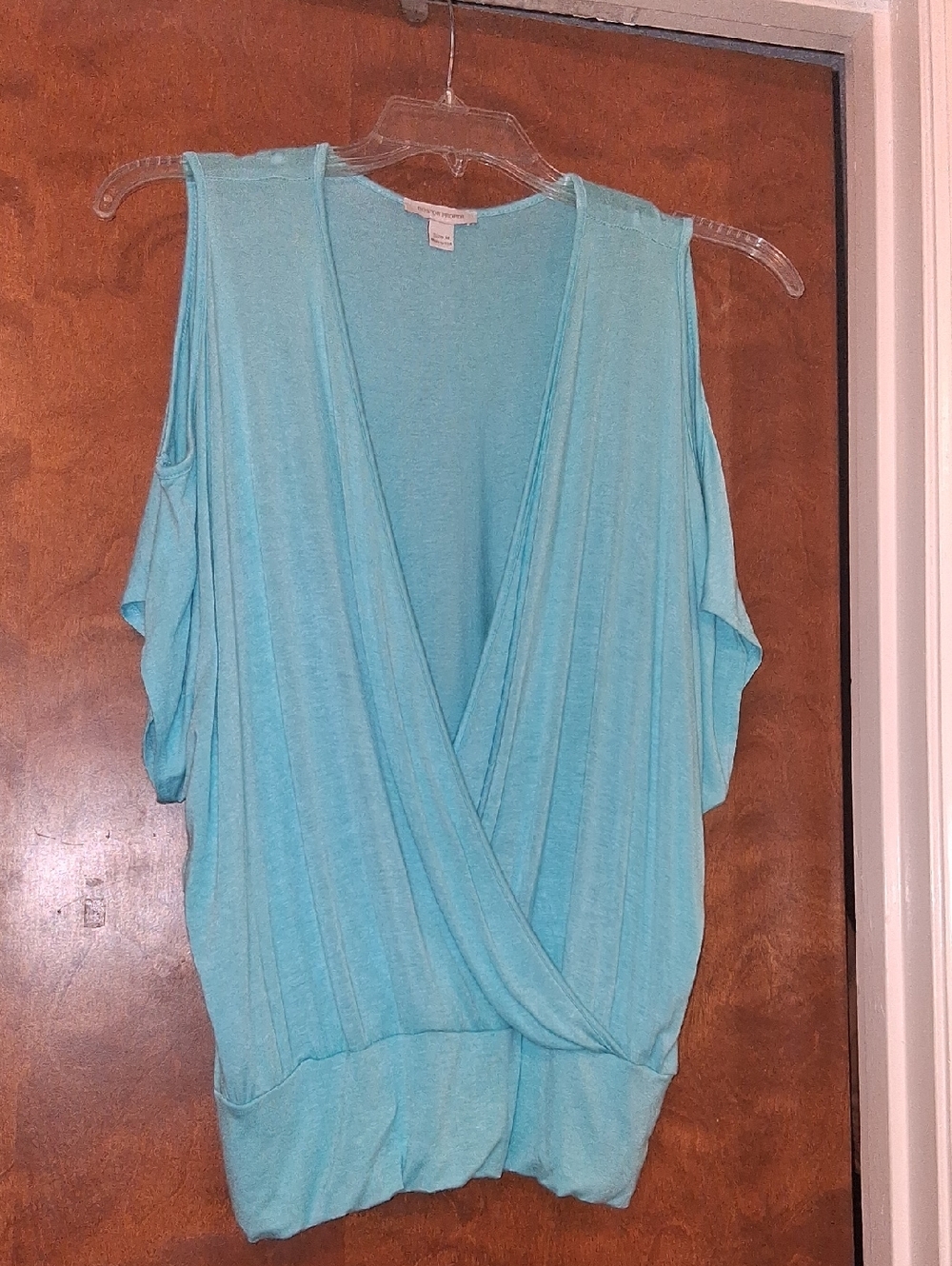 Boston Proper Aqua Cold-Shoulder Draped V-Neck Blouse